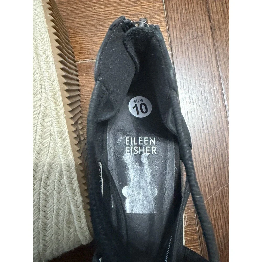 Eileen Fisher Wanda Tumbled Nubuck Espadrille Sandals in Black Size 10 NWOB